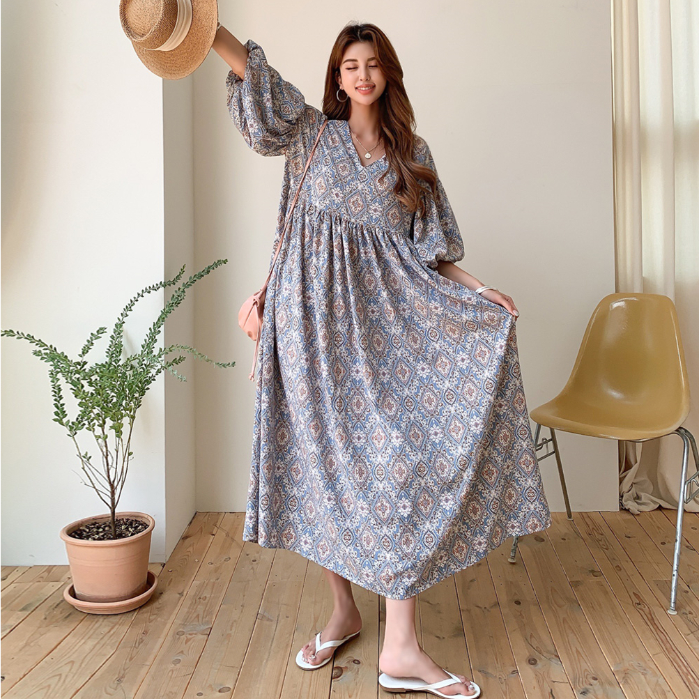 Drees Korea Floral Dress Bohemian Dress Anandayu Dark Grey Bohemian Dress Passion Flower Dress Bohem