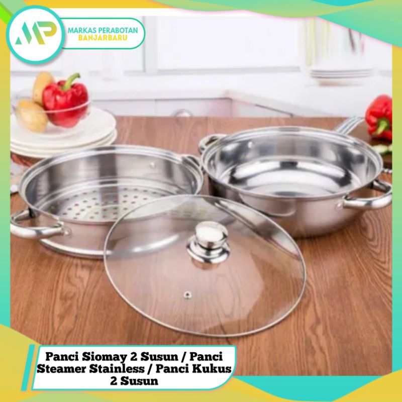 Panci Siomay 2 Susun / Panci Steamer Stainless / Panci Kukus 2 Susun