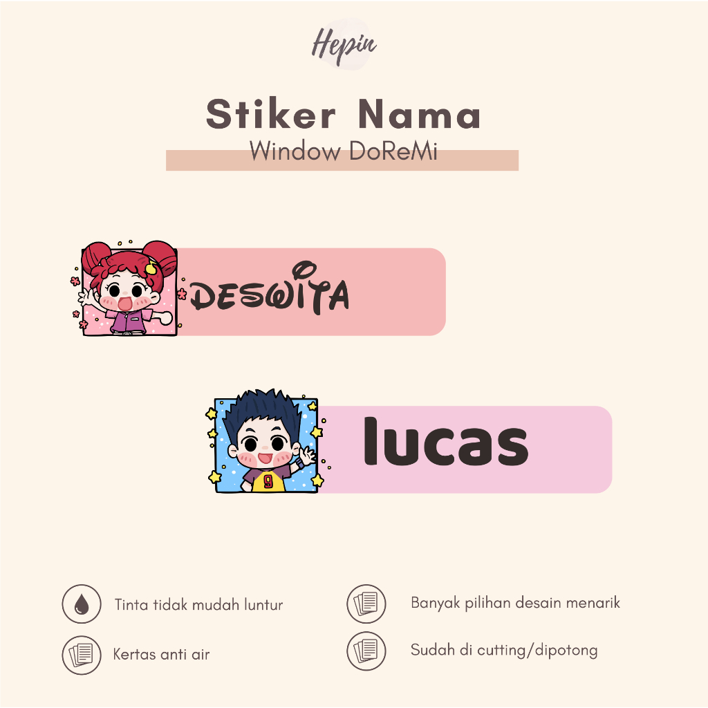 

(90 - 120 pcs) label nama Lucu Window Anime MAGICAL DOREMI / Stiker Nama Anak Murah / Label Nama Custom/cutting stiker nama anda