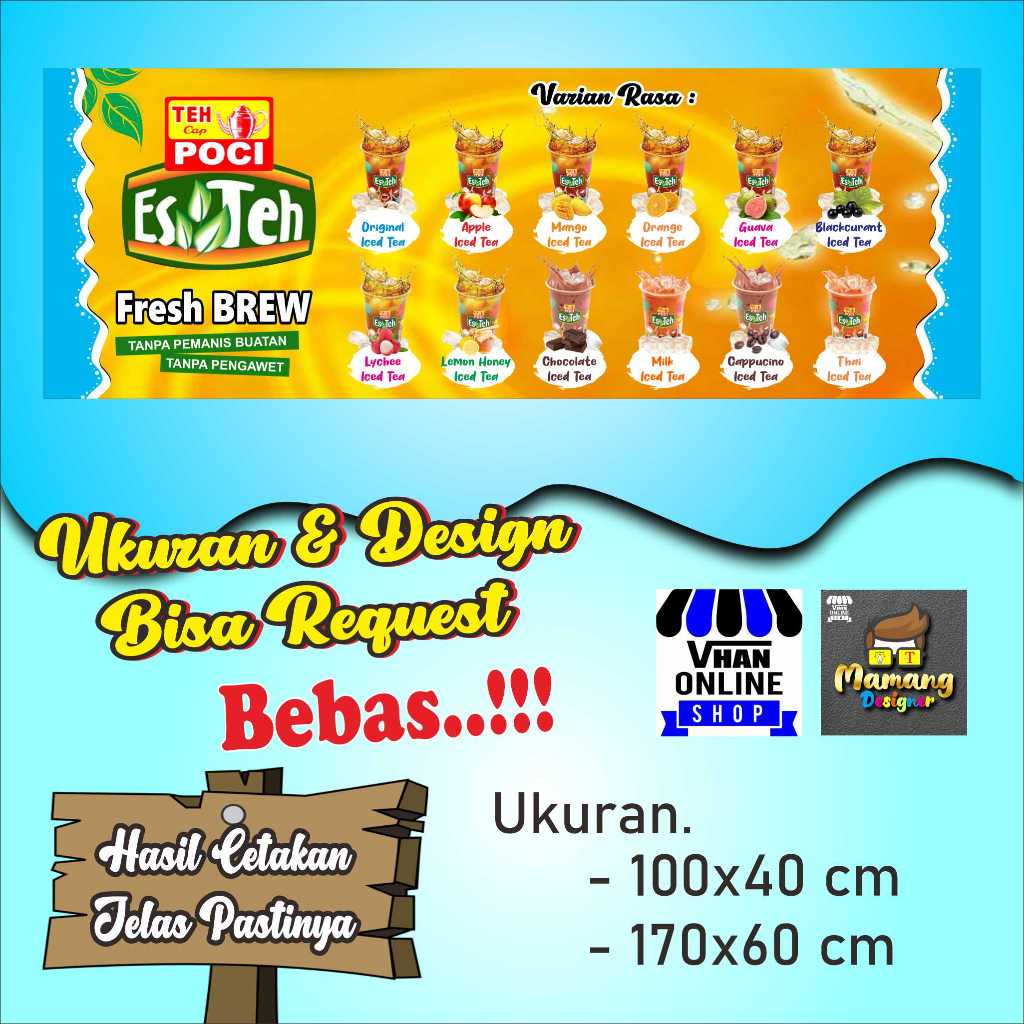 Spanduk, Banner, Mmt Es Teh Poci Dengan Request Varian Rasa