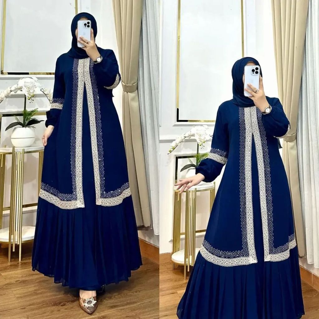 Syakira Arabian Baju Gamis Motif Bahan Ceruty Jatuh Wanita Dewasa Terbaru 2024 Model Baru Mewah