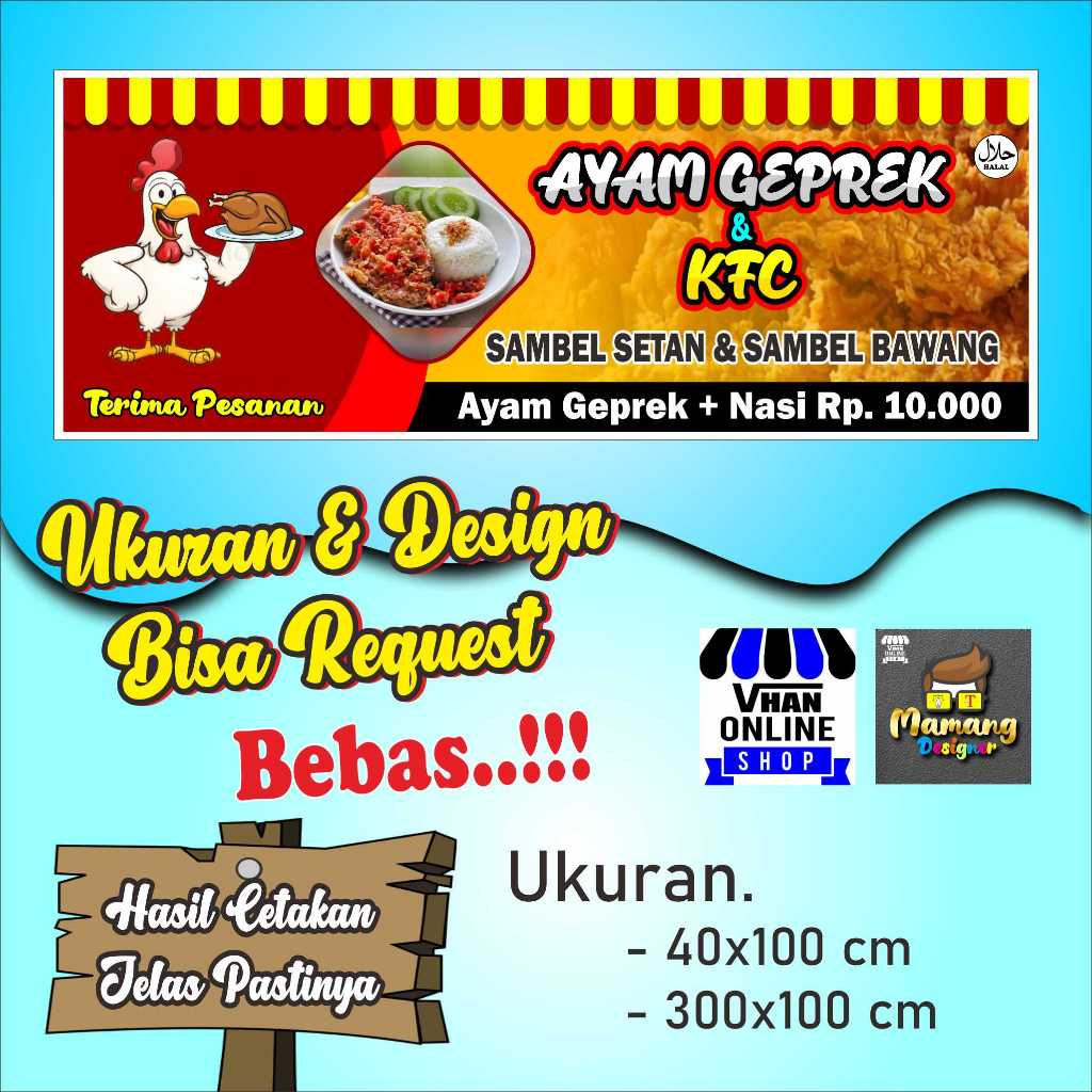 Spanduk, Banner, Mmt Jualan Ayam Geprek, Kfc, Ayam Crispy