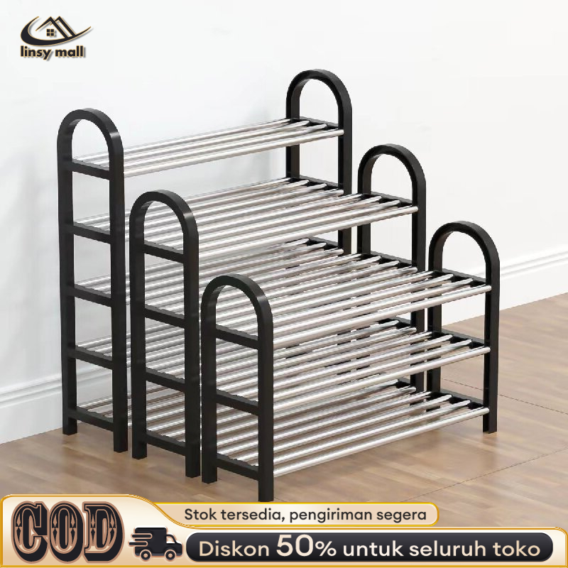 Bahan Plastik & Stainless Rak Sepatu Sandal 5/4/3 Tingkat Tempat Sepatu Estetik 75x20x75cm