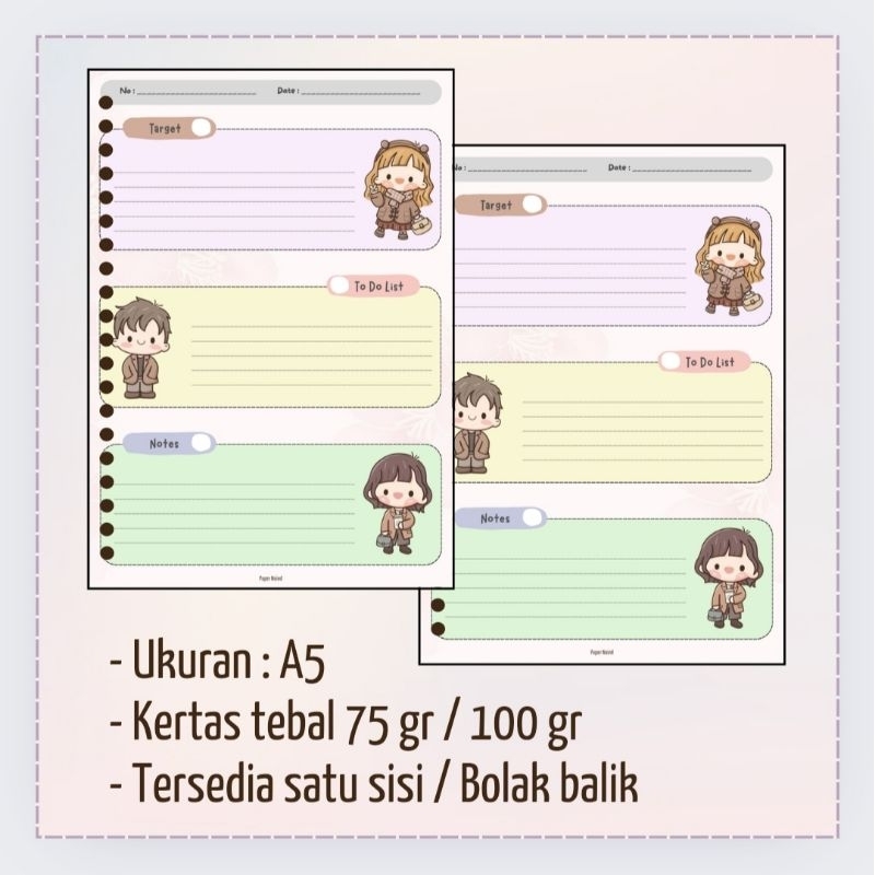 

Kertas Binder Loose Leaf A5 Isi 10 Lembar Daily Notes Cute