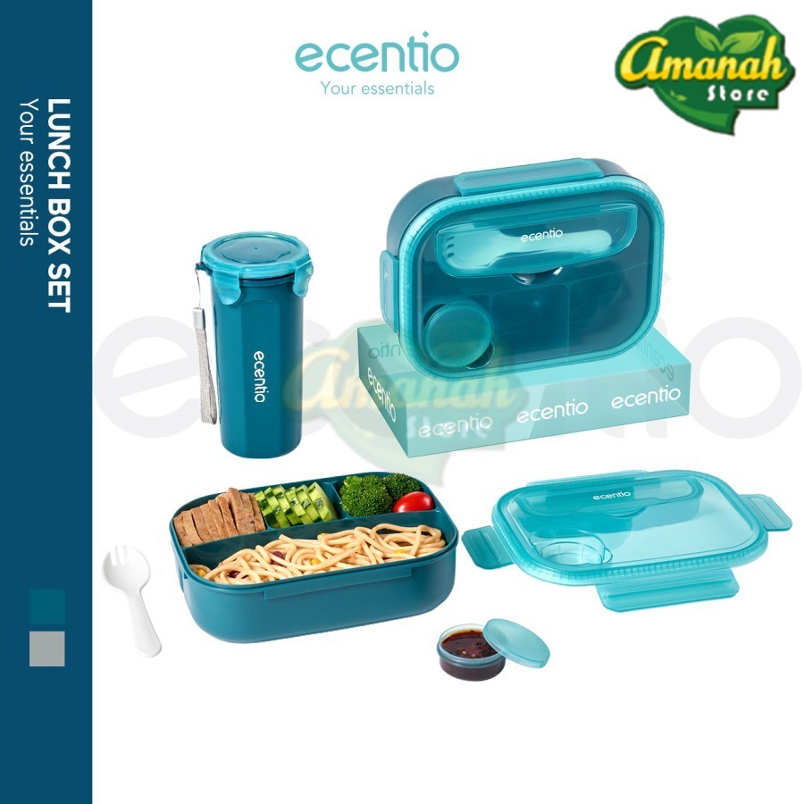 Ecentio kotak bekal dan botol . ecentio 1200ml+500ml anti-spill lunch box spoon lunch box sauce box 