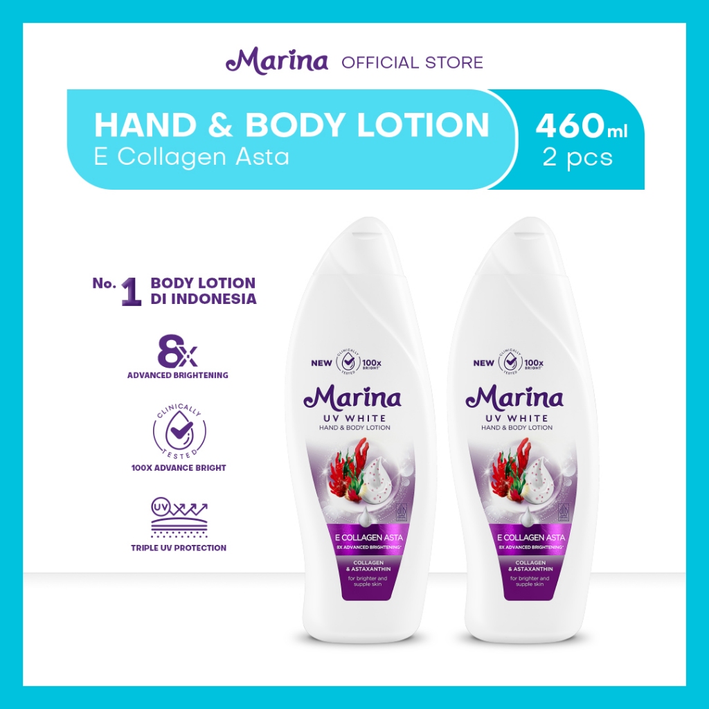 Marina UV White Hand & Body Lotion E Collagen Astaxanthin [460 ml/2 pcs] - Exp : 10.2026