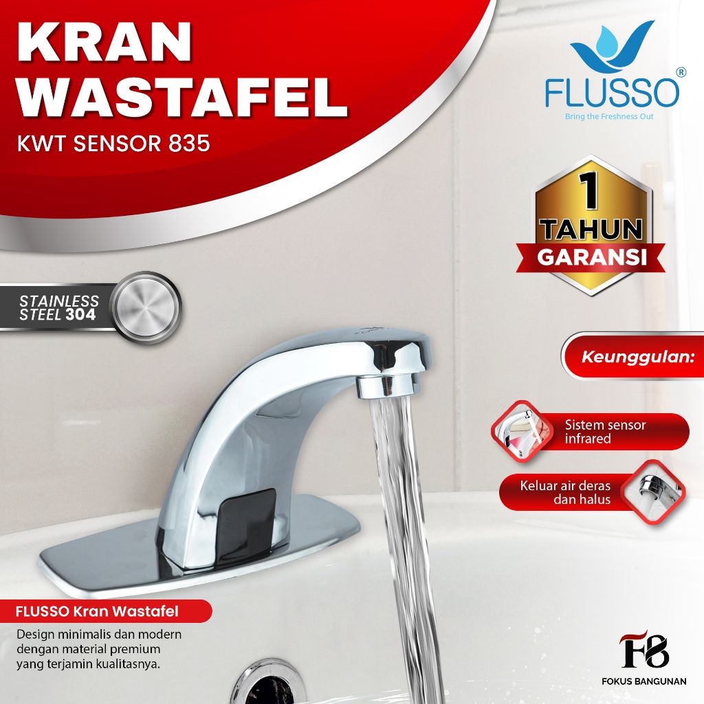 Flusso Kran Wastafel Sensor Otomatis Keran Air Cuci Tangan Kran Sensor Otomatis Tanpa Sentuhan 835