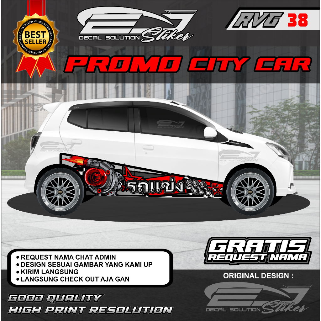 RVG38-LIVERY MOBIL LANGSUNG CETAK BRIO IGNIS KIA PICANTO-STIKER DECAL GRATIS CUSTOM TULISAN