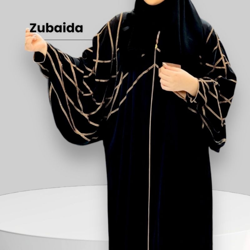 ABAYA ZUBAIDA BORDIR MODEL KAFTAN UKURAN ALLSIZE BAHAN JETBLACK ALKHATIB COLLECTION DEWASA S M L XL 