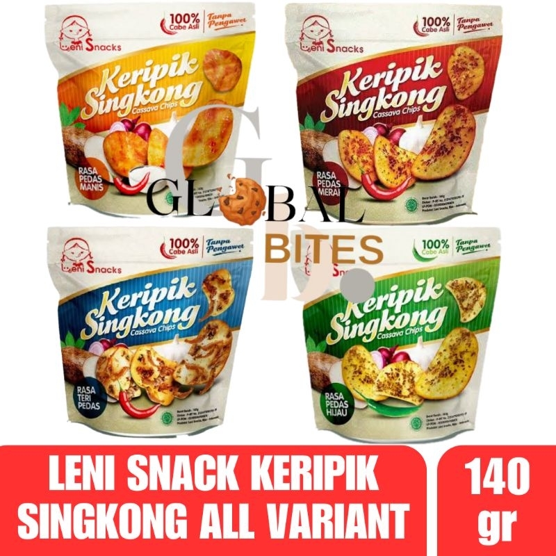 

Leni Snacks Keripik / Kripik Singkong Pedas Manis Pedas Hijau Pedas Merah