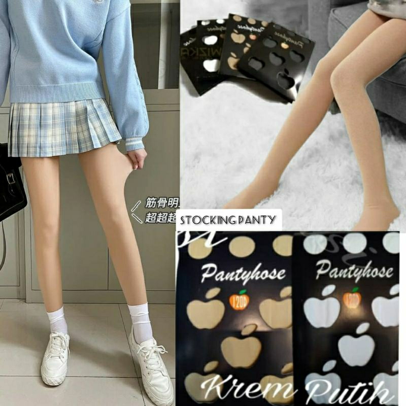 Stoking Apple 120D Tebal Warna Kulit Pantyhose Denier Celana Wanita Remaja Pramugari Kantor Kuliah