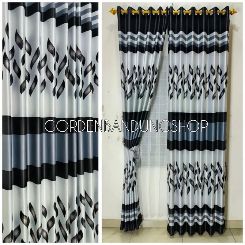Gorden Jendela Pintu Kamar Tidur Bahan Kain Blackout PrintingAbu Hitam Hijau Tosca Coklat Merah Ungu