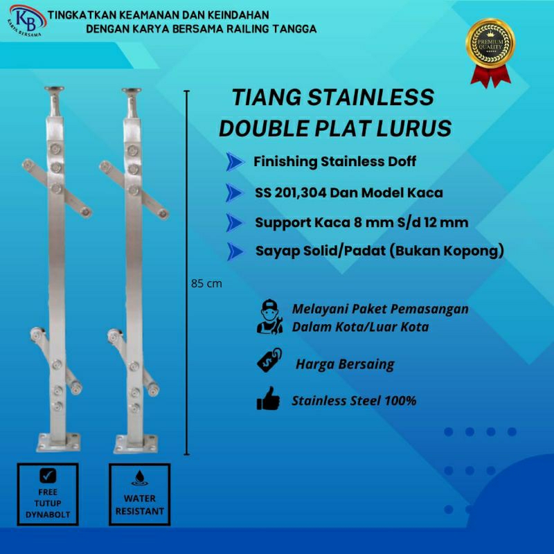 Tiang railing tangga stainless minimalis kaca ss 201 304 Railing tangga kaca free tutup dinabolt