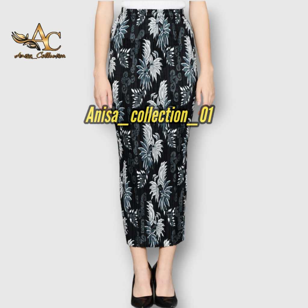 Murah  Rok Plisket Span Batik Instan Bahan Semi Silk Sutra Premium Bawahan Wanita Kebaya Wisuda