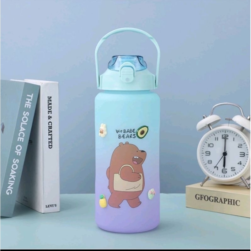 botol gradasi 2 Liter / botol gradasi karakter + stiker + sedotan