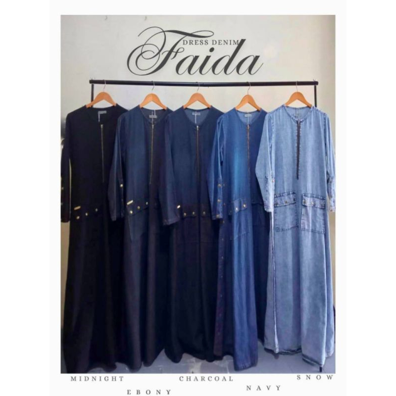 Bugio Clothing Faida Dress Bahan Denim Gamis Jeans saffashion