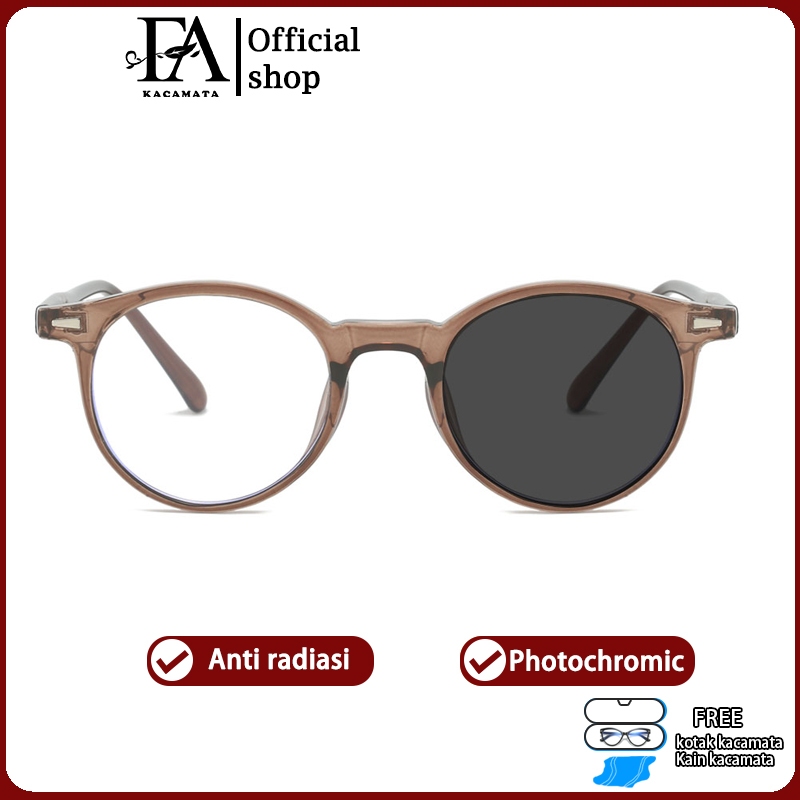 FOMAMATA Kacamata Wanita Bingkai Bulat Fashion Logam Photocromic Anti Radiasi Kaca Mata Optik