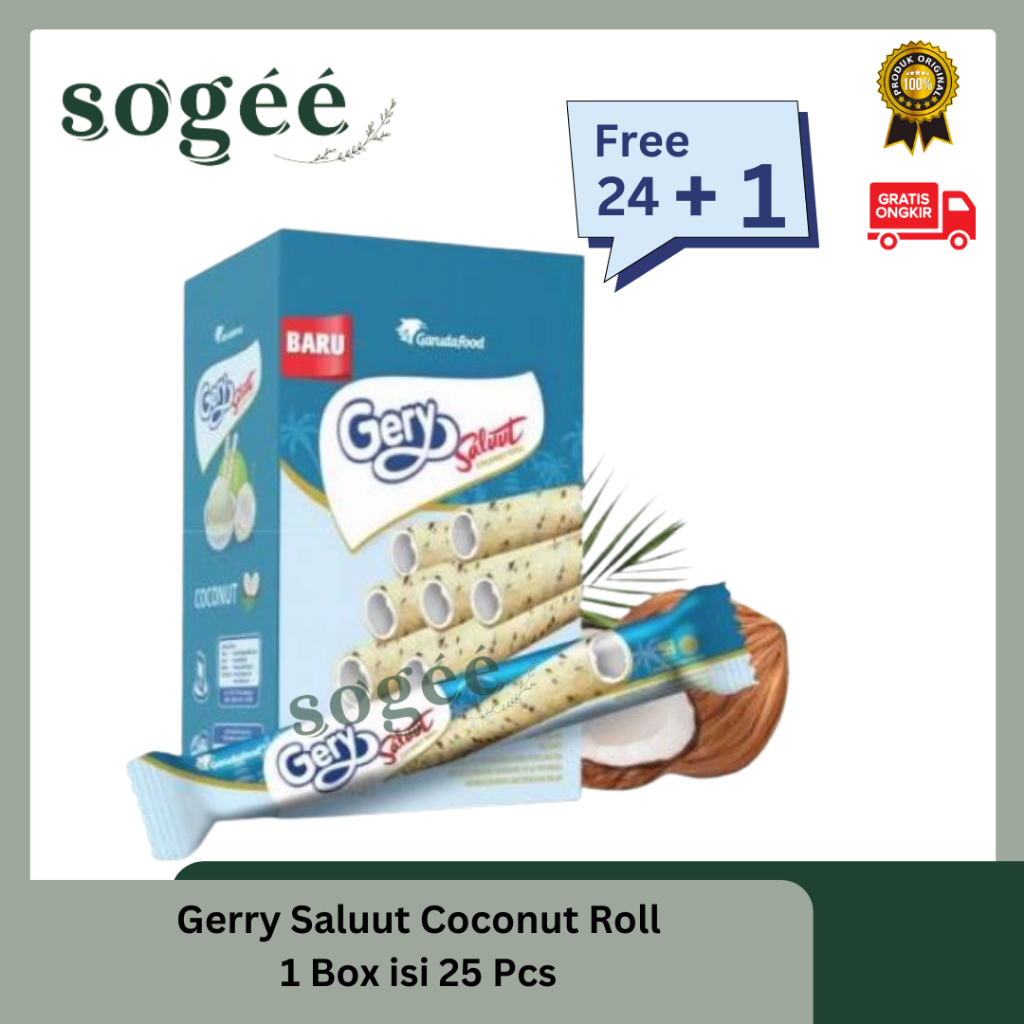 

Sogee ☘️ Gery Saluut Choconut Roll 1 Box/ 25 Pcs - Wafer Roll Rasa Kelapa/Coconut