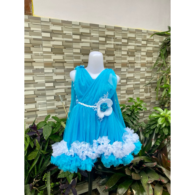 DRESS PARTY ANAK PREMIUM BIRU MUDA 0-10 THN PREMIUM