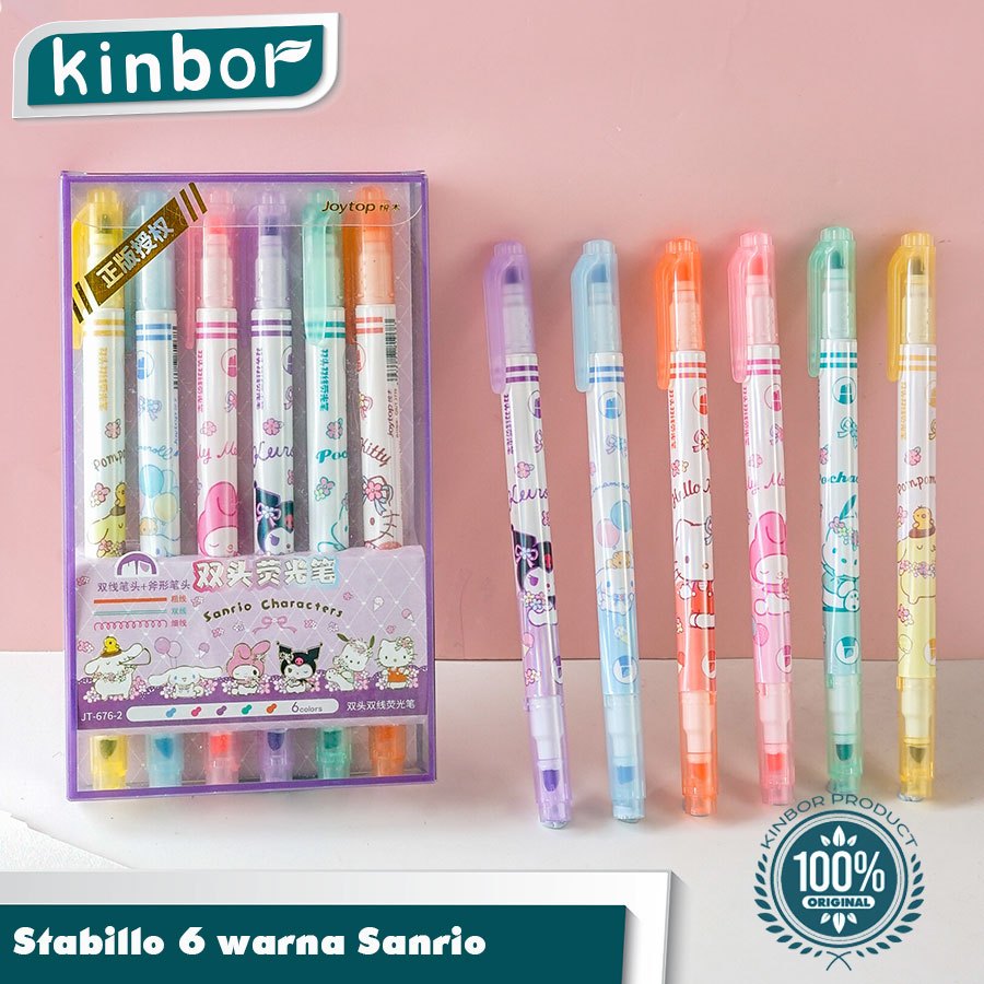 

6PCS Stabilo Twin Head Penanda Highlighter Sanrio Maker Kuromi Melody Cinamoroll