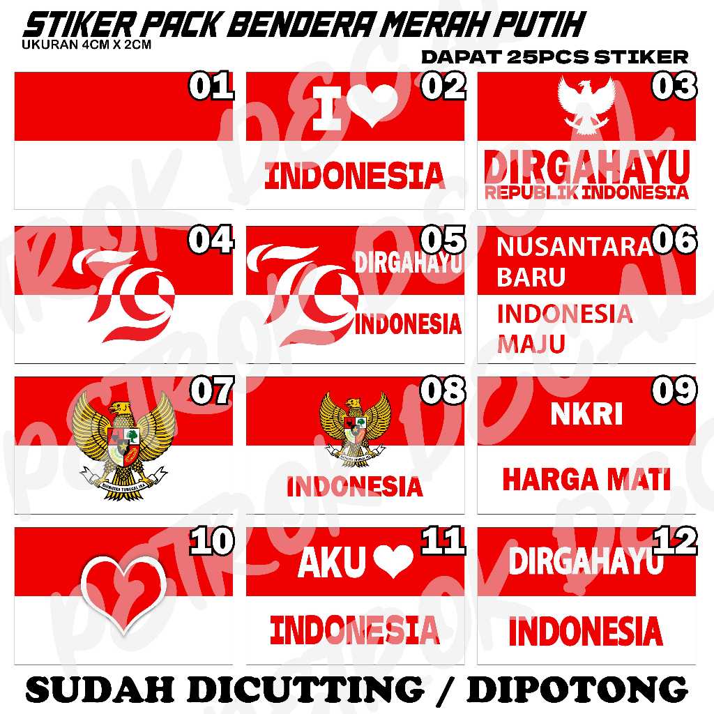 

25 PCS STICKER PACK BENDERA MERAH PUTIH / STICKER PIPI BENDERA INDONESIA / STIKER DIRGAHAYU INDONESIA