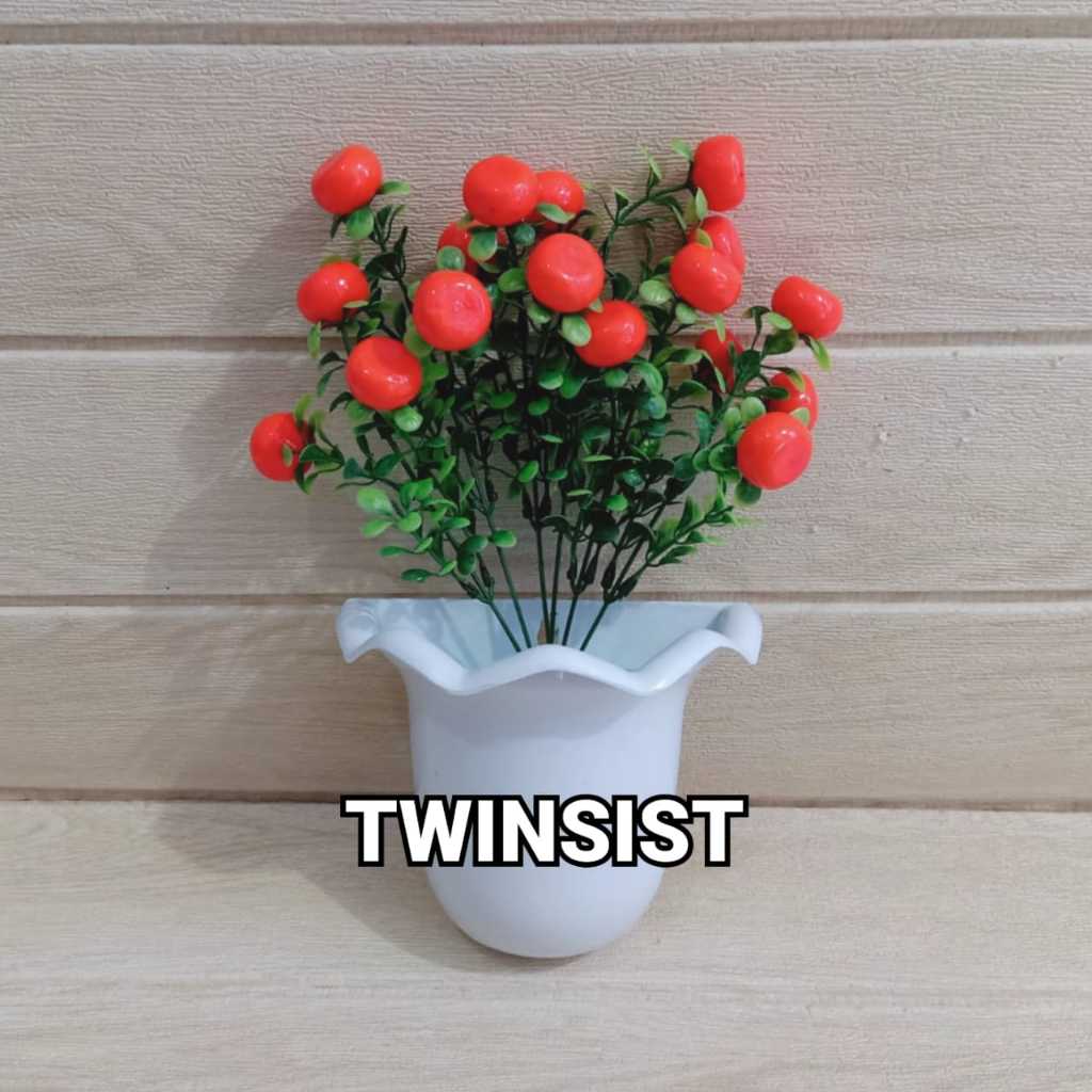 Tanaman Buah Hias Plastik Artificial Palsu Dekorasi Hiasan Dinding dengan Pot Tempel