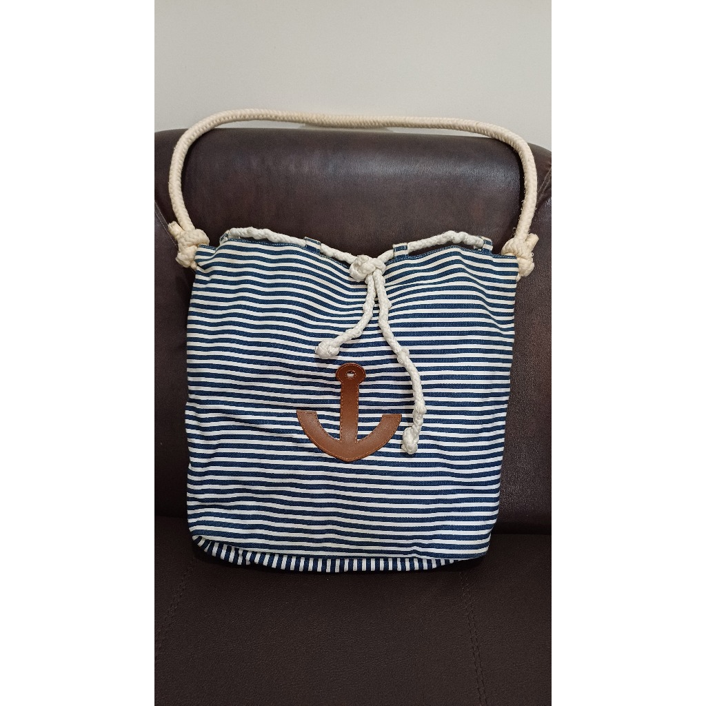 Tas Wanita - tote bag serut emoGIRL Korea - canvas katun blacu sailor perempuan