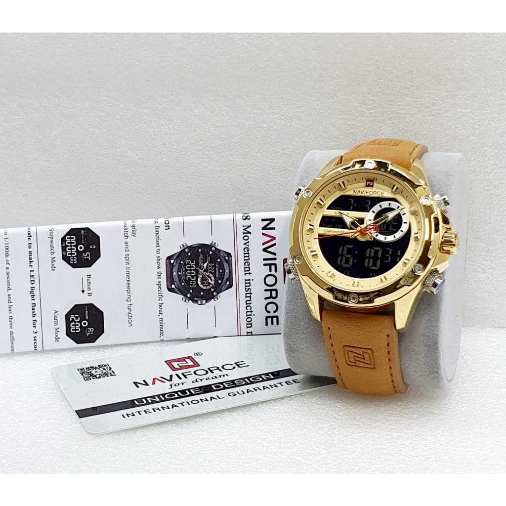 JAM TANGAN PRIA NAVIFORCE 9208 D5cm Dual Time ORIGINAL