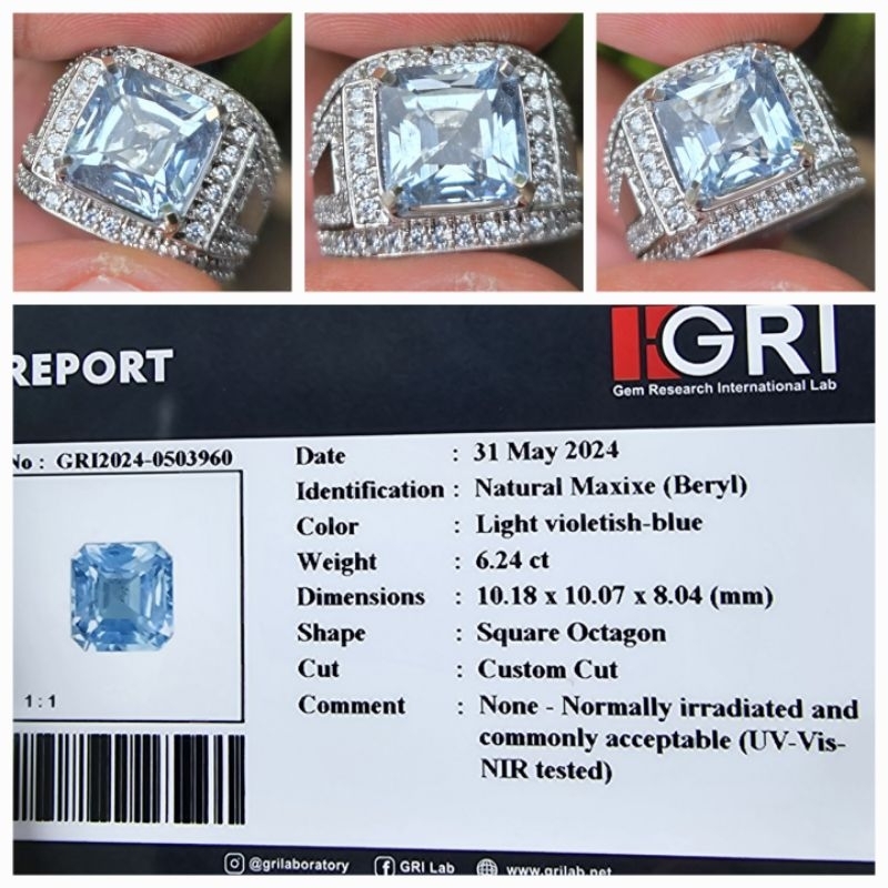 Natural Maxixe Blue Beryl Top Luster Memo 6.24 crt