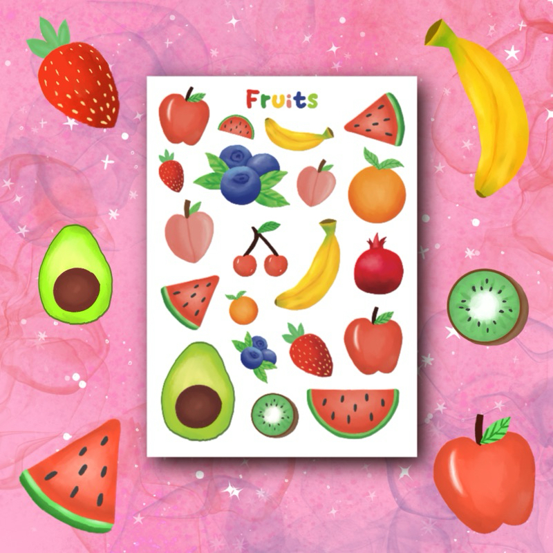 

Fruits Sticker sheet / sticker journal deco / sticker buah / buah buahan / sticker kisscut / cute sticker