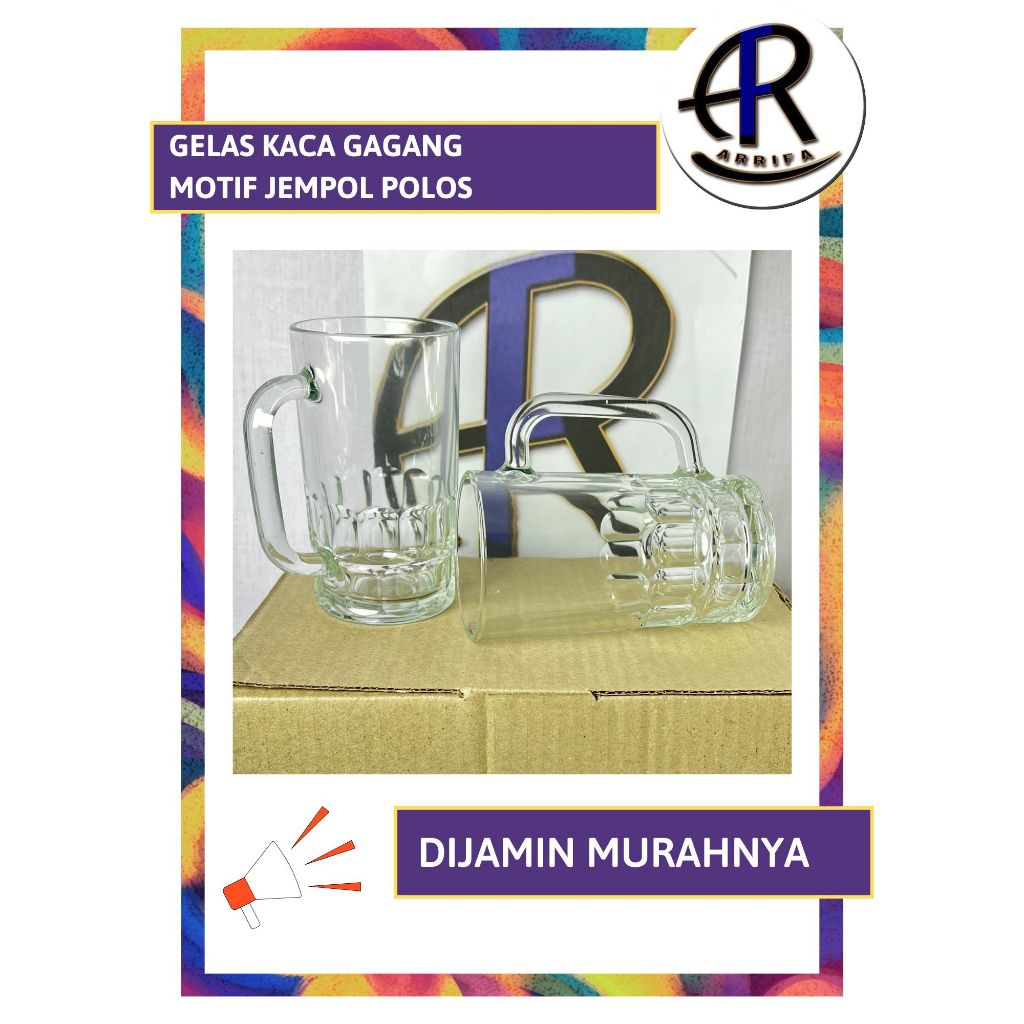 Original Kedaung Gelas Kaca Gagang Motif Jempol Polos untuk Teh Kopi Jus Es Jeruk Tipe B-20