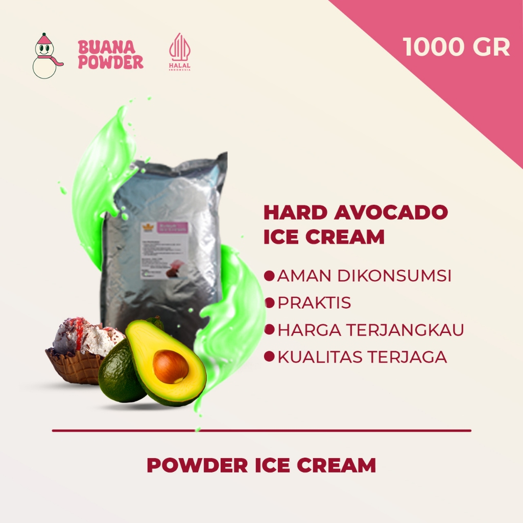 

BUANAPOWDER - BUBUK ES KRIM MURAH RASA AVOCADO 1000 gr / HARD AVOCADO ICE CREAM POWDER