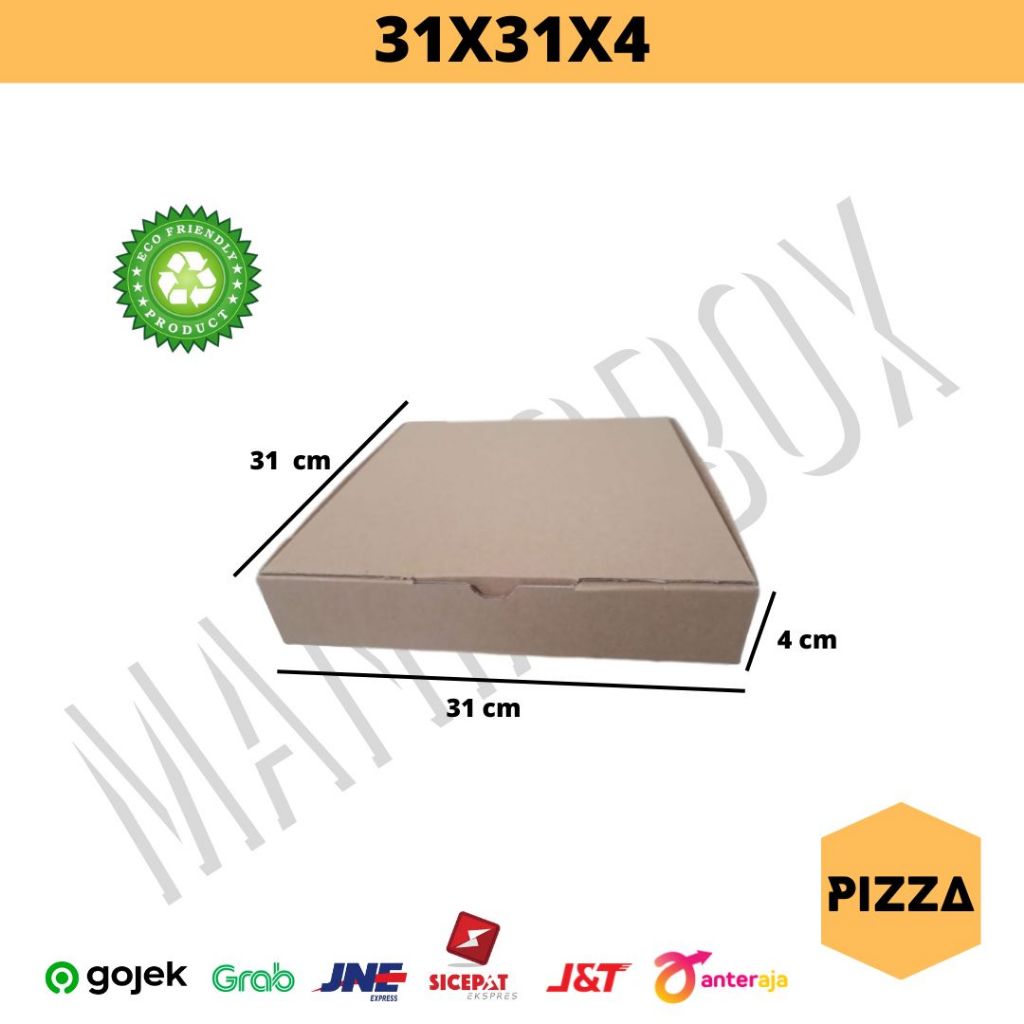 

Kardus box ukuran 31x31x4 cm model pizza polos bahan coklat luar dalam packing baju, celana, snackbox, hadiah, album