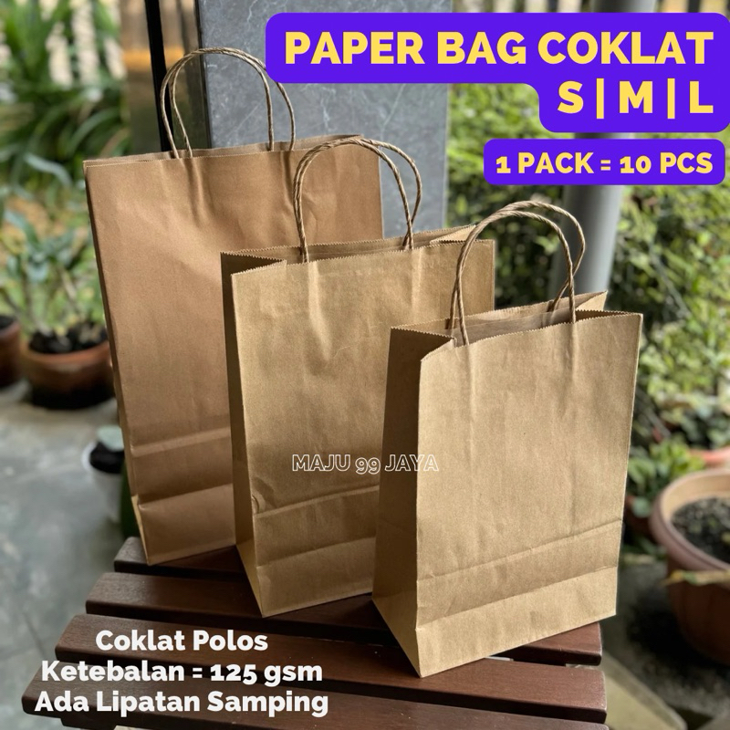 

(10 PCS) Tas Kertas + Tali Kertas Paper Bag Kantong Kertas Coklat Brown Polos Ketebalan 125gsm | Souvenir Bag Tas Kado Ukuran S,M,L | Tas Souvenir, Belanja warna cokelat |