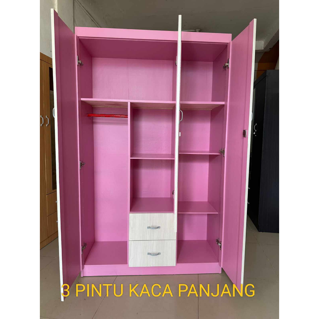 Lemari Pakaian Minimal 3 Pintu Lemari Baju Kaca Gantungan BATAM