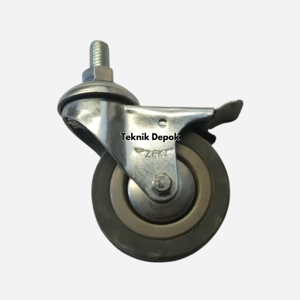 Roda Karet 3 inch Hidup Plus Rem 21 x 75 mm Baut Ban Troli Gerobak Dorongan RS Bankar Ranjang Tempat