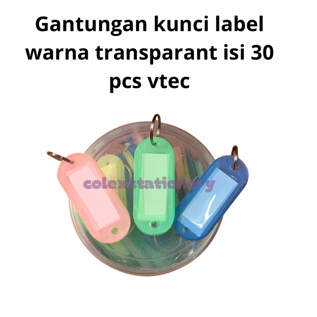 

Gantungan Kunci Label / Key Ring Label Warna Warni Transparant Isi 30 Pcs VT-1003 Vtec (1 Box)