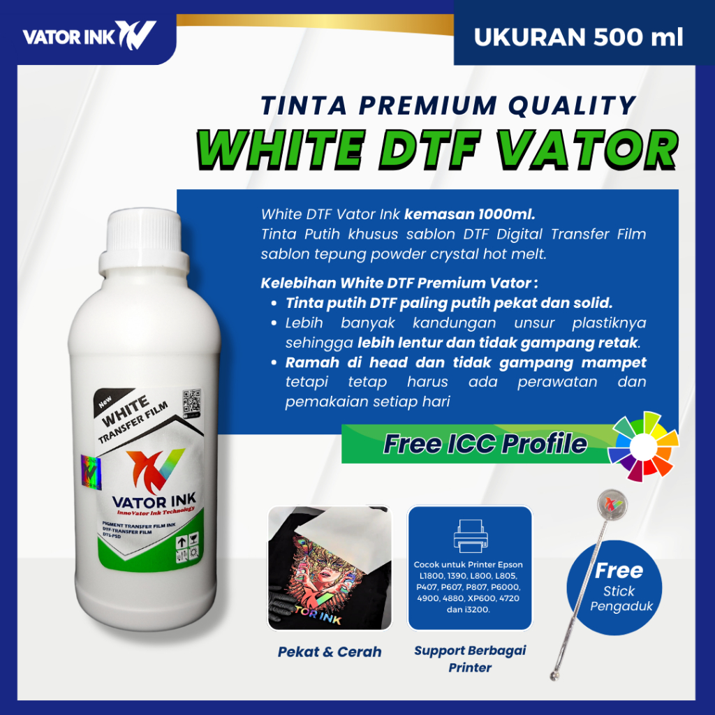 Tinta DTF White Vator Ink 500ml Tinta Putih DTF Pet Film DTF Sablon DTF