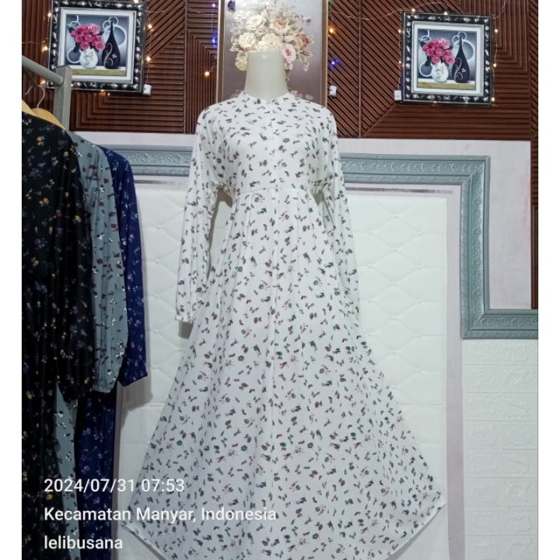 Gamis motif bunga full rempel