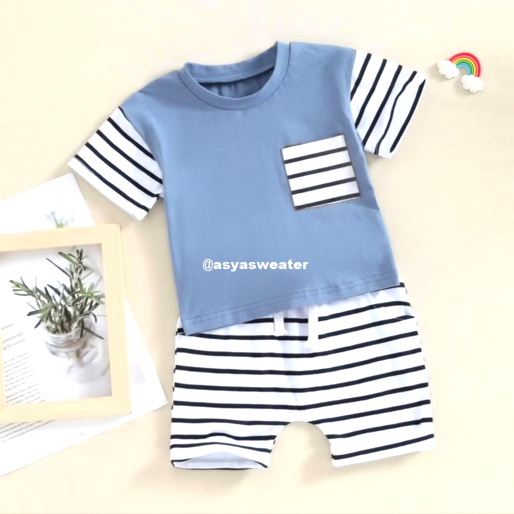 Setelan Anak Salur / Set Kiano Salur Polos / Set Stripe 1-3 Th