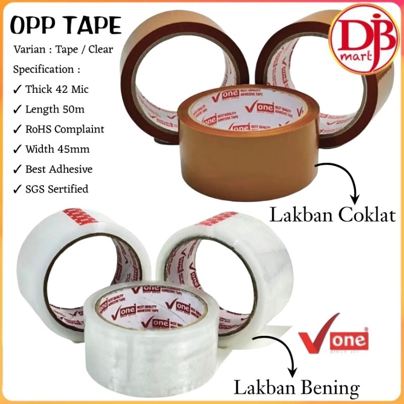 

DJB - Lakban Bening Coklat Merek V ONE 50m Lebar 45mm OPP Tape Merk V-One