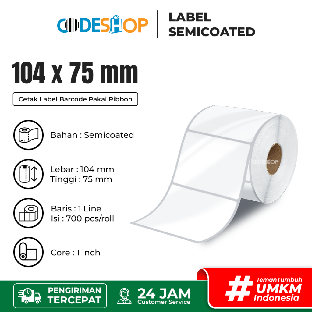 

Label Stiker Semicoated 104x75 mm Printer Barcode Honeywell SATO Postek