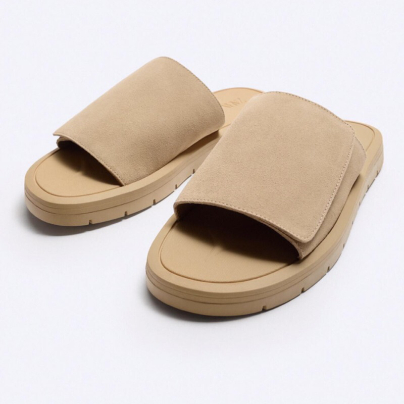 ZARA Men Sandal Chunky Leather Sendal Pria Sand Brown