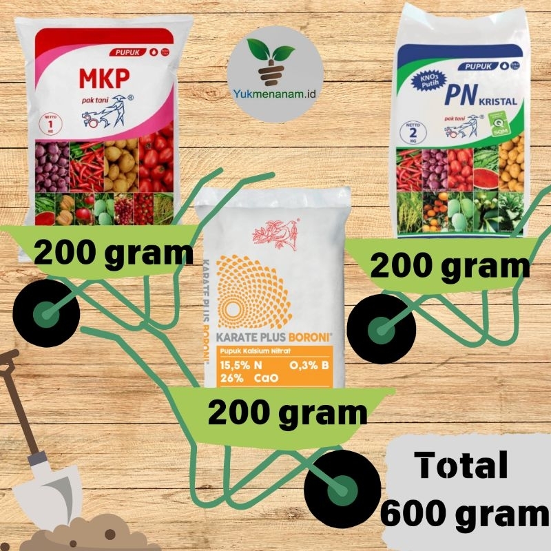 paket pupuk generatif MKP pak tani + KNO3 putih + Boron untuk pembuahan pembungaan sayur buah cabe