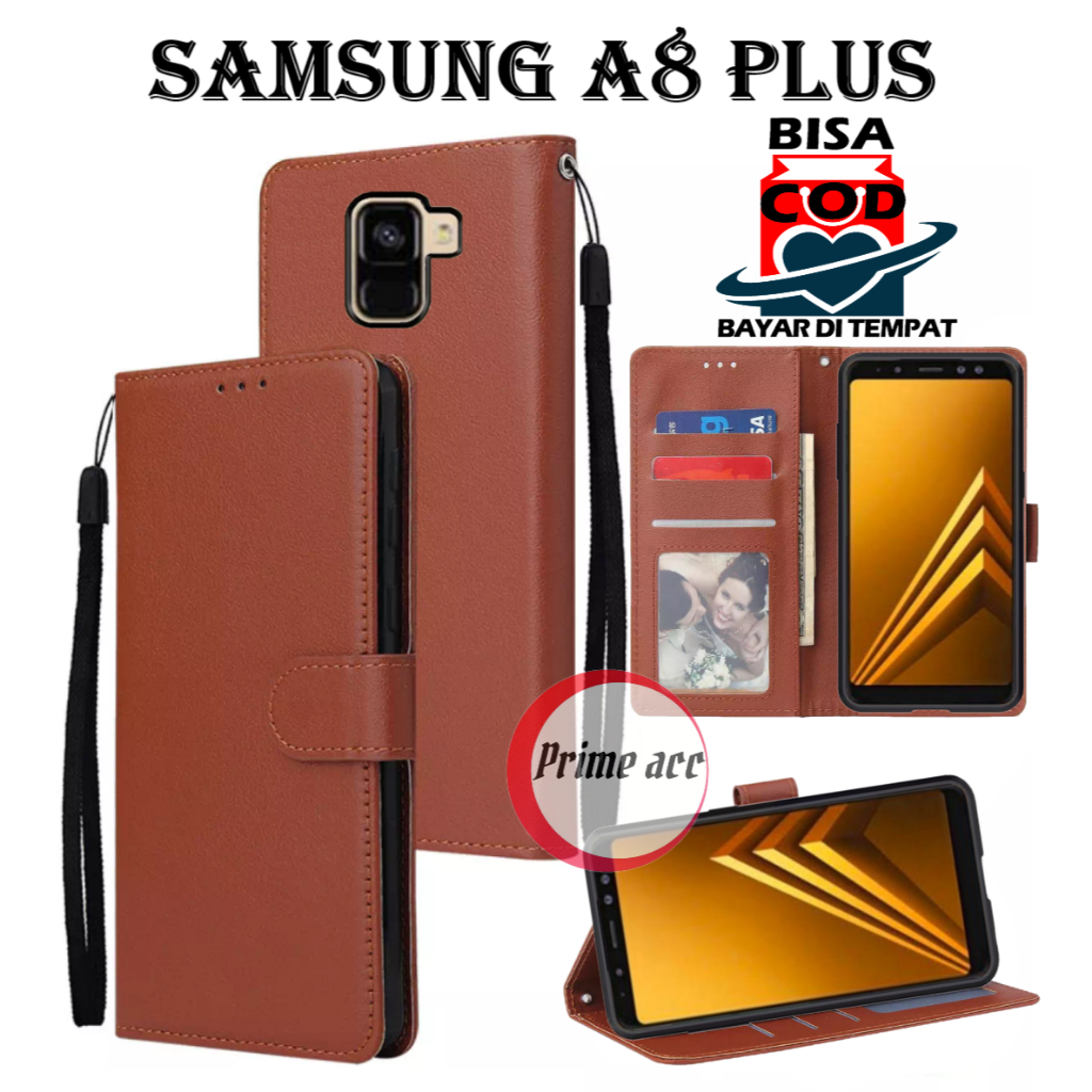 flip case SAMSUNG A8 PLUS leather case casing dompet handphone