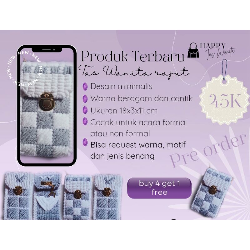 phone bag | tas kanvas rajut | handmade