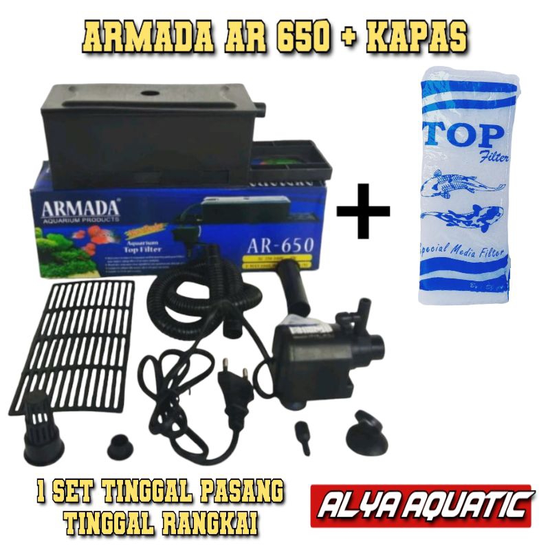 filter box ARMADA AR 650 + KAPAS mesin filter aquarium top filter atas