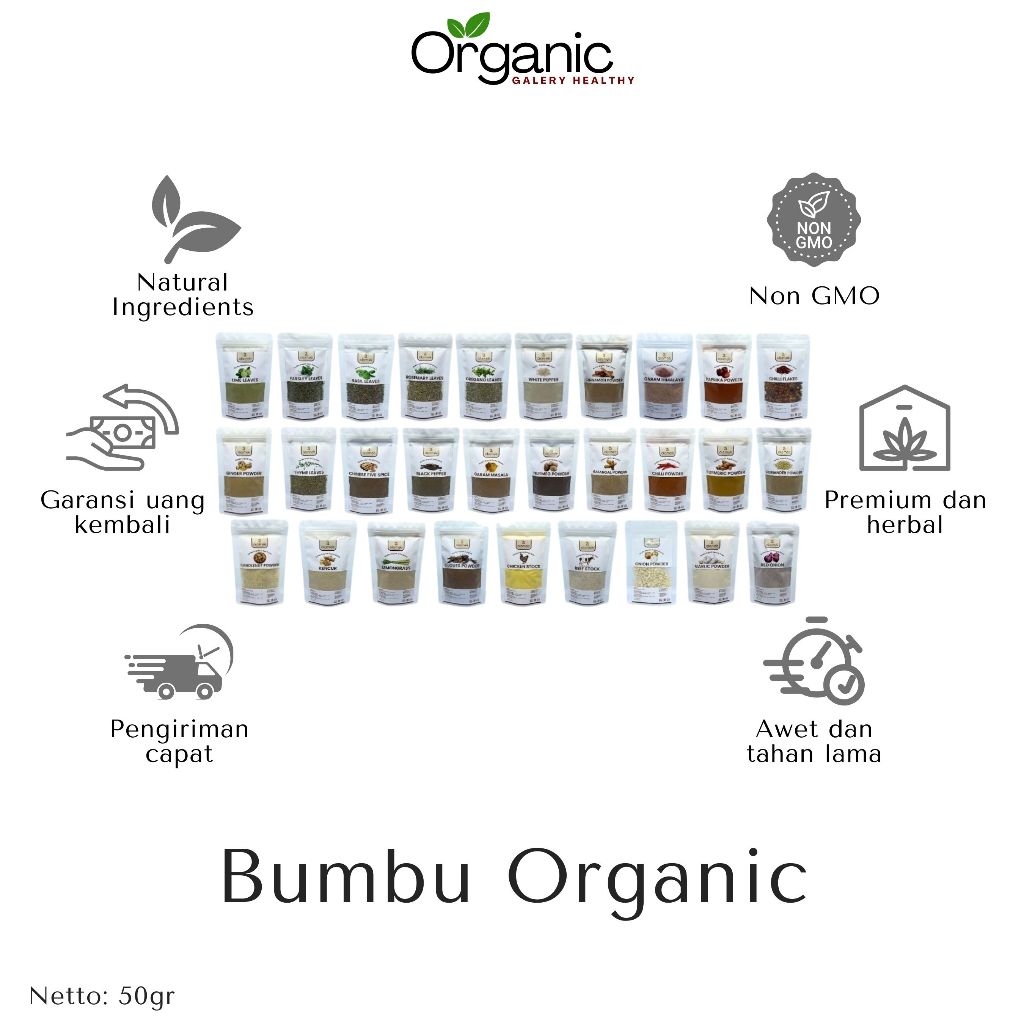 

BUMBU ORGANIC ALL VARIAN KALDU AYAM SAPI PENYEDAP RASA MAKANAN DAN MASAKAN NON GMO MSG REMPAH RIMPANG ALAMI