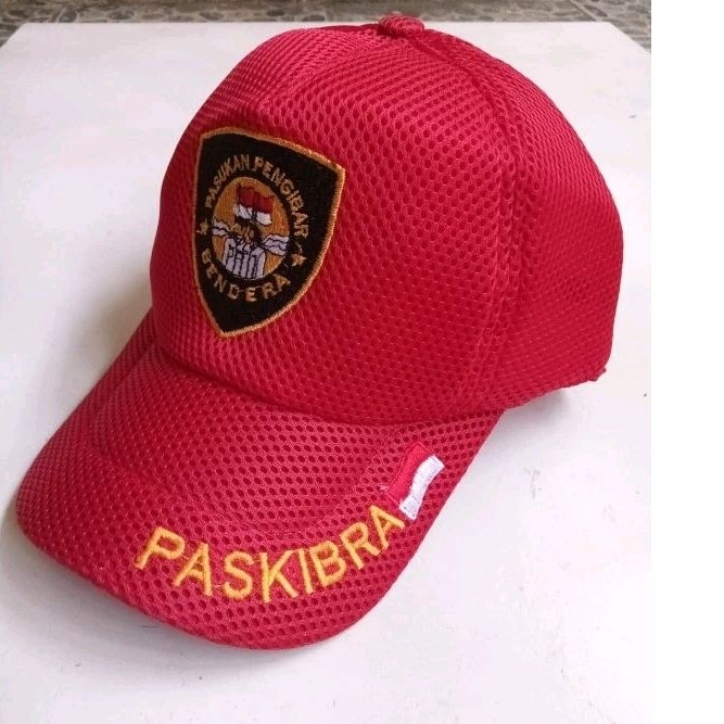 topi paskibra bahan jaring bordir, topi paskibra jaring merah, topi paskibraka jaring hitam
