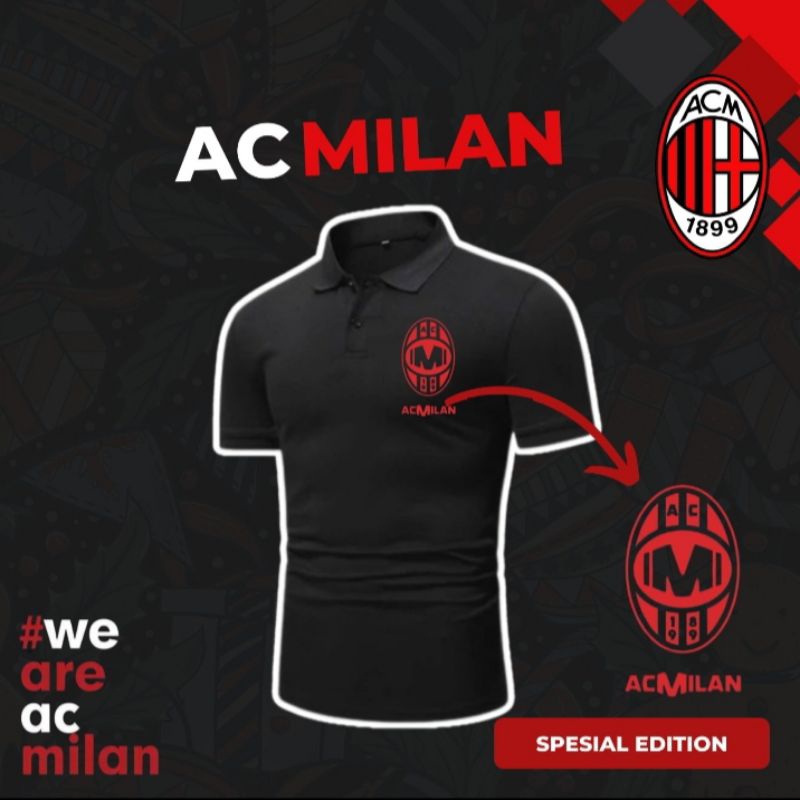 kaos POLO (kaos dengan kerah)/ kaos penggemar bola( club AC MILAN) desain sesuai foto di atas / kaos